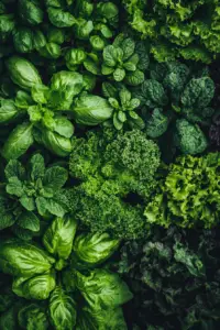 Bright green vegetables and foliage